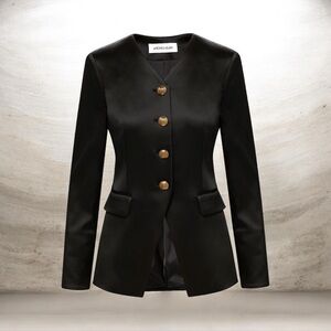 Veronica Beard Cynthia Satin Tailored 
Black Collarless Evening Jacket Size 6